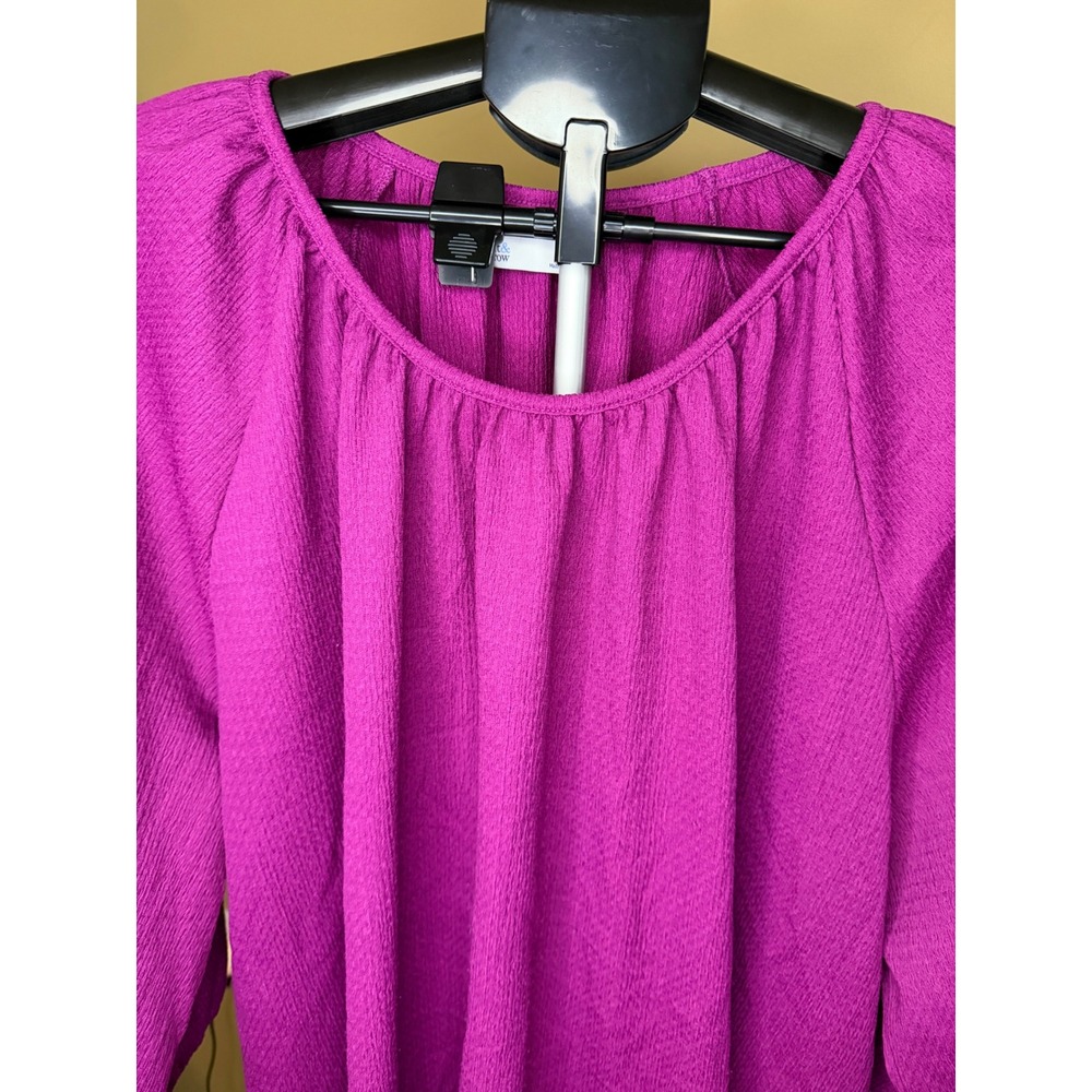 Croft & Barrow Womens 4X Magenta Purple Textured Crepe 3/4 Sleeve Blouse Top